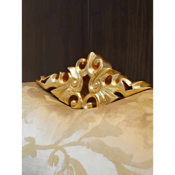 Gilded Crown-Back Classical Armchair in Brushed Gold Brocade — in a room setting
