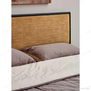 Ginger Velvet Bed with Dark Frame in mustard — in a room setting