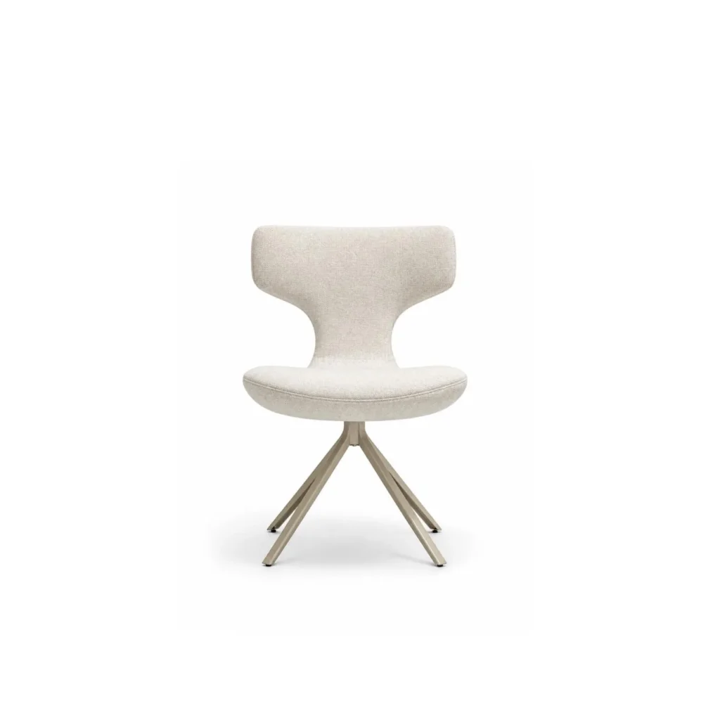 Ginkgo Leaf-Back Swivel Chair in Cream Bouclé — front view