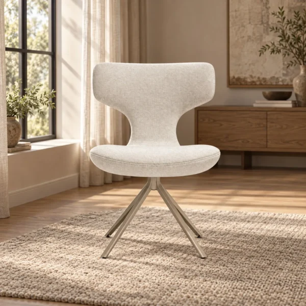 Ginkgo Leaf-Back Swivel Chair in Cream Bouclé — in a room setting