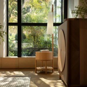 Giraffe Walnut Floor Lamp with Side Table, 180 cm in walnut — front view