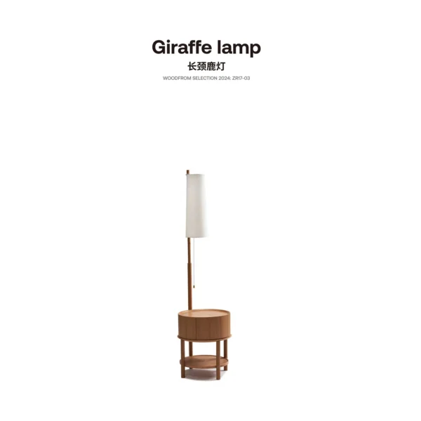 Giraffe Walnut Floor Lamp with Side Table, 180 cm in walnut — in a room setting