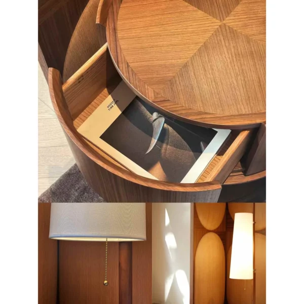 Giraffe Walnut Floor Lamp with Side Table, 180 cm in walnut — in a room setting