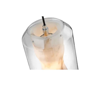 Alabaster-Effect Glass Cylinder Pendant Light, 20 cm in ivory — in a room setting