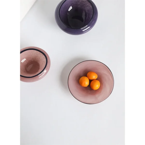 Glossy Purple Glass Fruit Bowl, Small, Medium or Large in plum — in a room setting