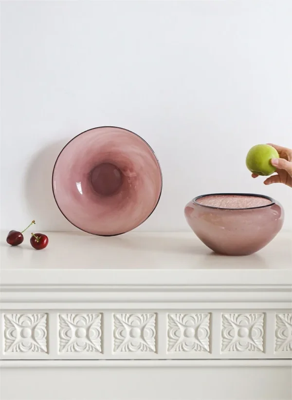 Glossy Purple Glass Fruit Bowl, Small, Medium or Large in plum — in a room setting