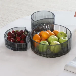 Cool Grey Ribbed Glass Fruit Boxes, Tall or Short in slate — front view