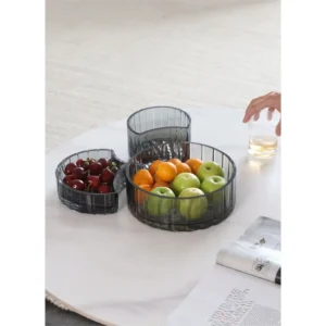 Cool Grey Ribbed Glass Fruit Boxes, Tall or Short in slate — in a room setting