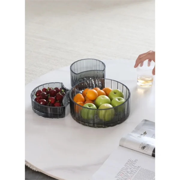 Cool Grey Ribbed Glass Fruit Boxes, Tall or Short in slate — in a room setting