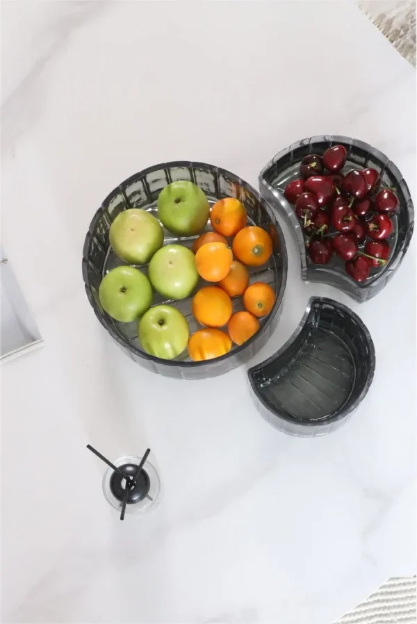Cool Grey Ribbed Glass Fruit Boxes, Tall or Short in slate — in a room setting