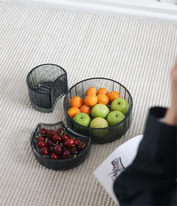 Cool Grey Ribbed Glass Fruit Boxes, Tall or Short in slate — in a room setting