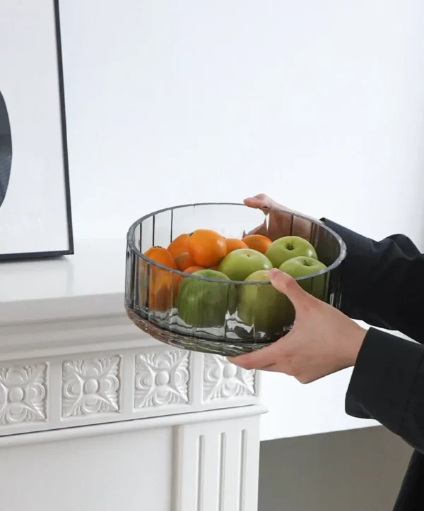 Cool Grey Ribbed Glass Fruit Boxes, Tall or Short in slate — in a room setting