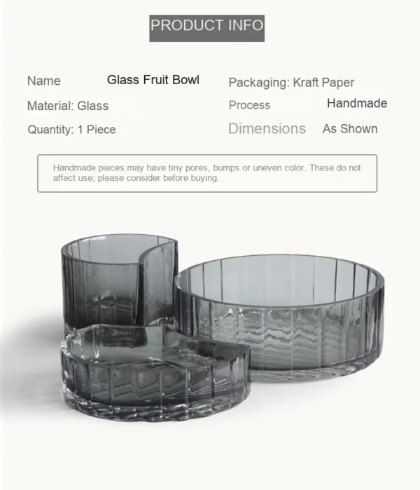 Cool Grey Ribbed Glass Fruit Boxes, Tall or Short in slate — dimensions