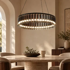 Glass Tube Ring Chandelier, 70 or 85 cm in silver — front view