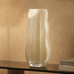 Jade-Effect Rippled Glass Vase in Cream, Medium or Large — front view