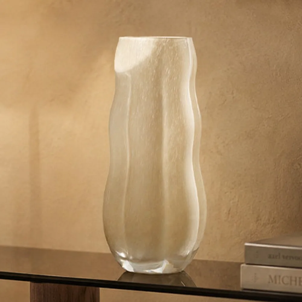 Jade-Effect Rippled Glass Vase in Cream, Medium or Large — front view