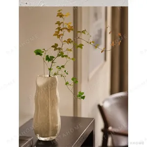 Jade-Effect Rippled Glass Vase in Cream, Medium or Large — in a room setting