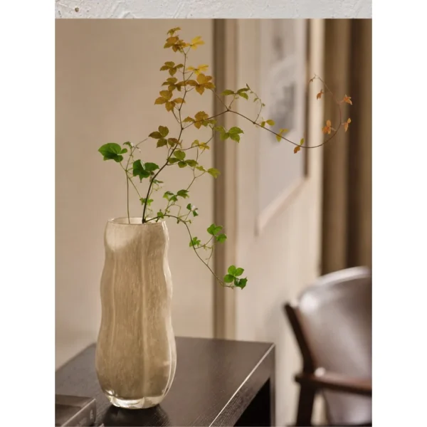 Jade-Effect Rippled Glass Vase in Cream, Medium or Large — in a room setting