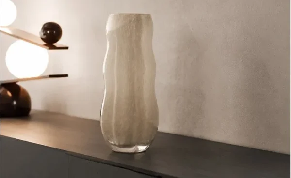 Jade-Effect Rippled Glass Vase in Cream, Medium or Large — in a room setting