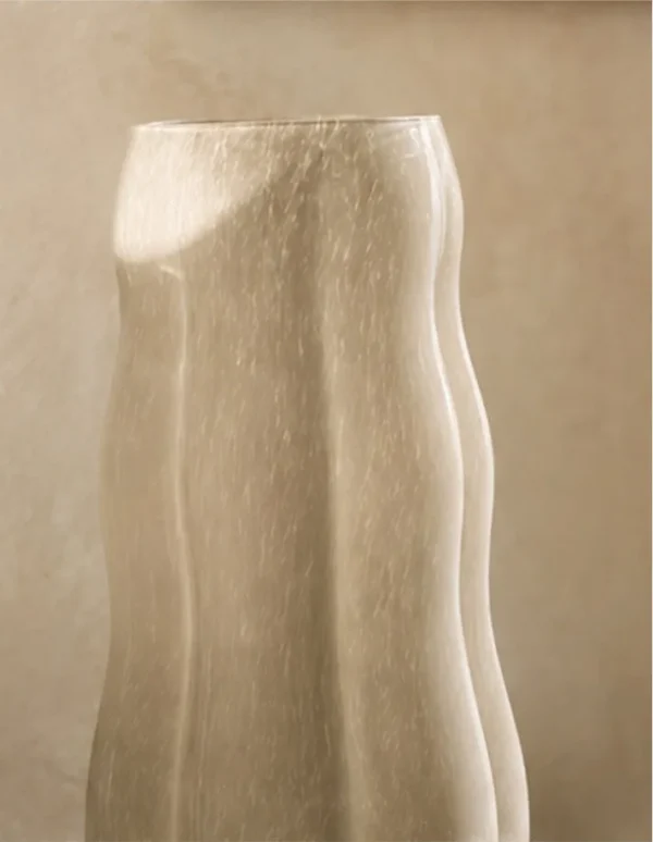 Jade-Effect Rippled Glass Vase in Cream, Medium or Large — in a room setting