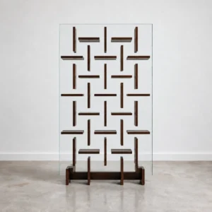 Glass and Walnut Lattice Display Shelf in walnut — front view