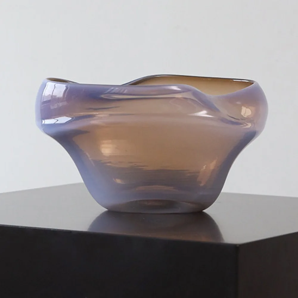 Lilac Cast Glass Fruit Bowl with Organic Rim in plum — front view
