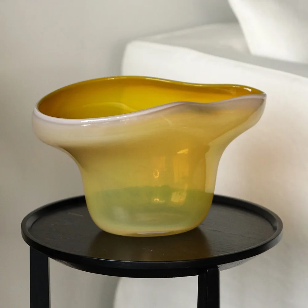 Cast Glass Fruit Bowl in Lime Green or Cream Yellow — front view