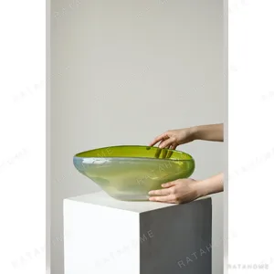 Cast Glass Fruit Bowl in Lime Green or Cream Yellow — in a room setting