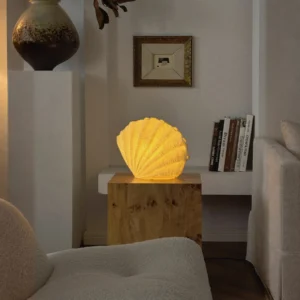 Glowing Shell Table Lamp in Ridged Resin — front view