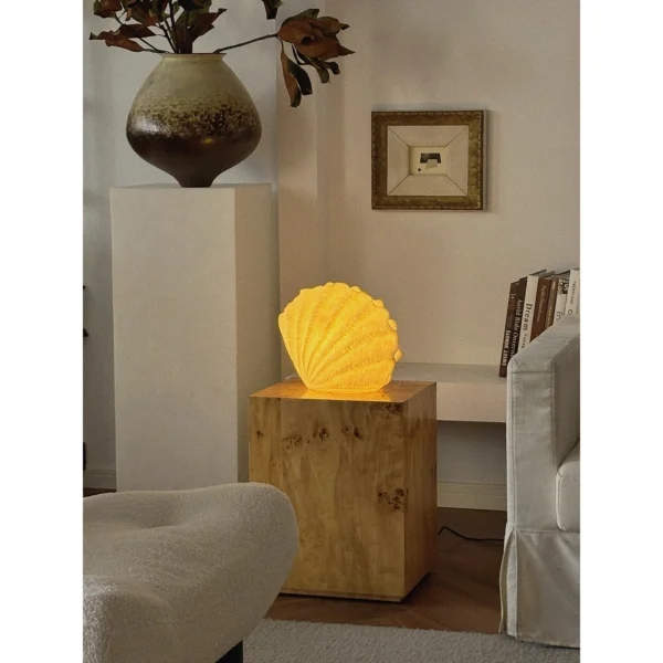 Glowing Shell Table Lamp in Ridged Resin — in a room setting