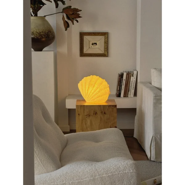 Glowing Shell Table Lamp in Ridged Resin — in a room setting