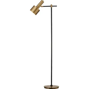 Gold Adjustable Cylinder Reading Floor Lamp on Black Stem in black — in a room setting