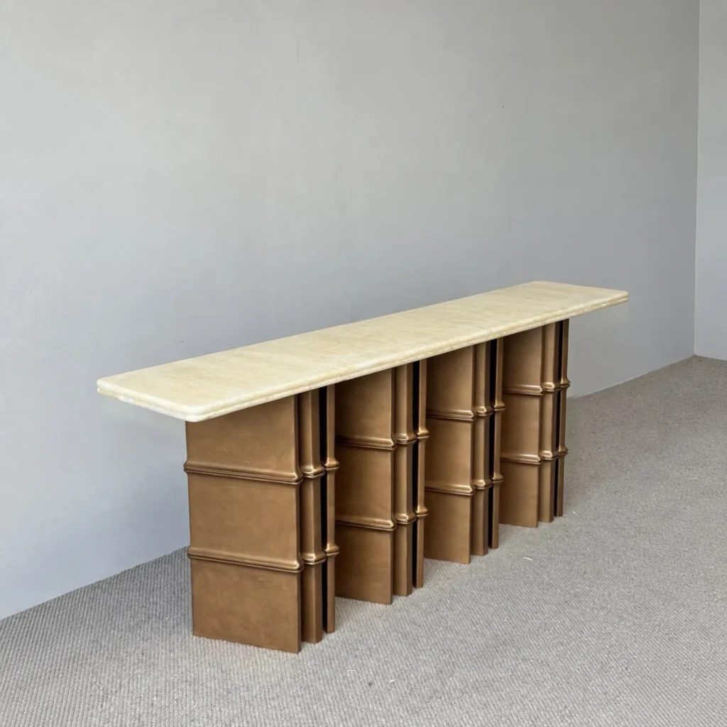 Bamboo-Node Long Console in oatmeal — front view
