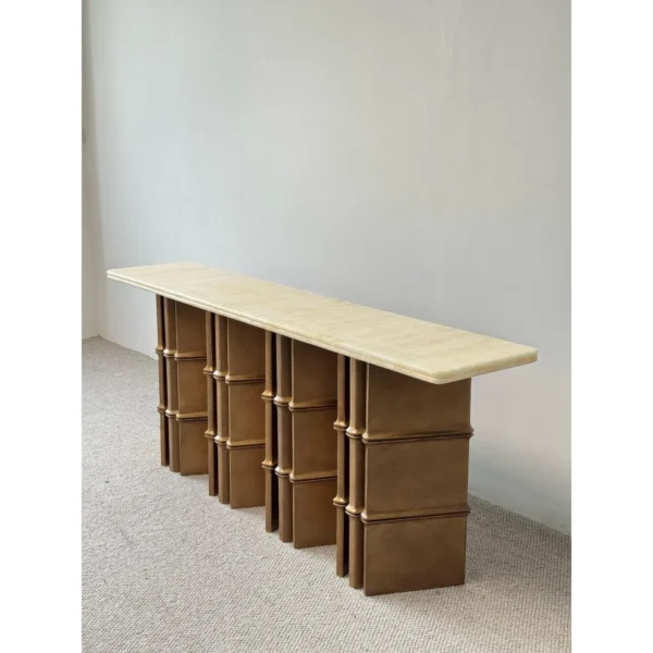 Bamboo-Node Long Console in oatmeal — in a room setting