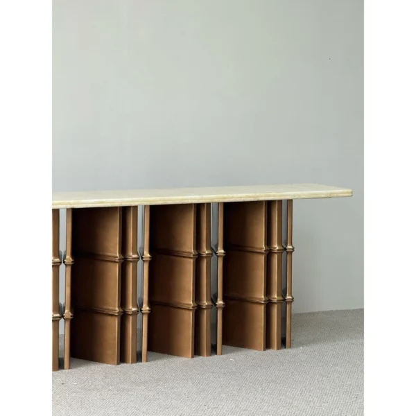 Bamboo-Node Long Console in oatmeal — in a room setting