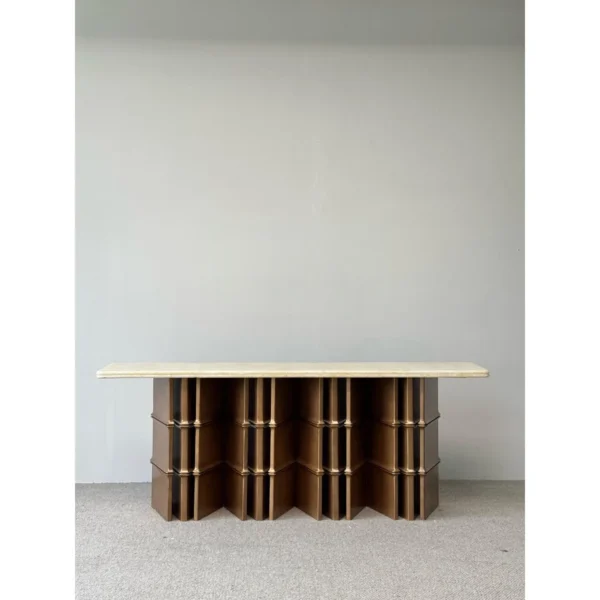 Bamboo-Node Long Console in oatmeal — in a room setting