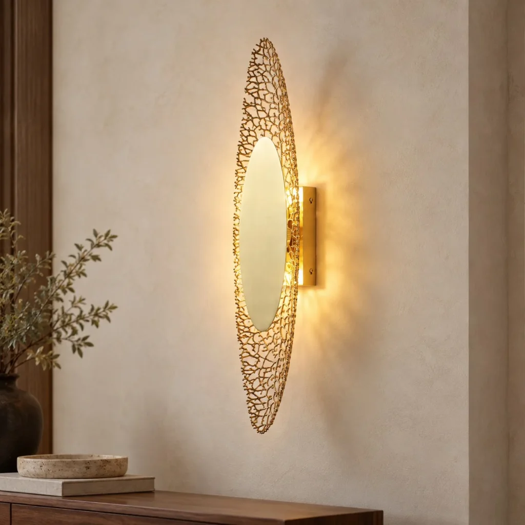 Gold Coral Lace Oval Wall Light in brushed brass — front view