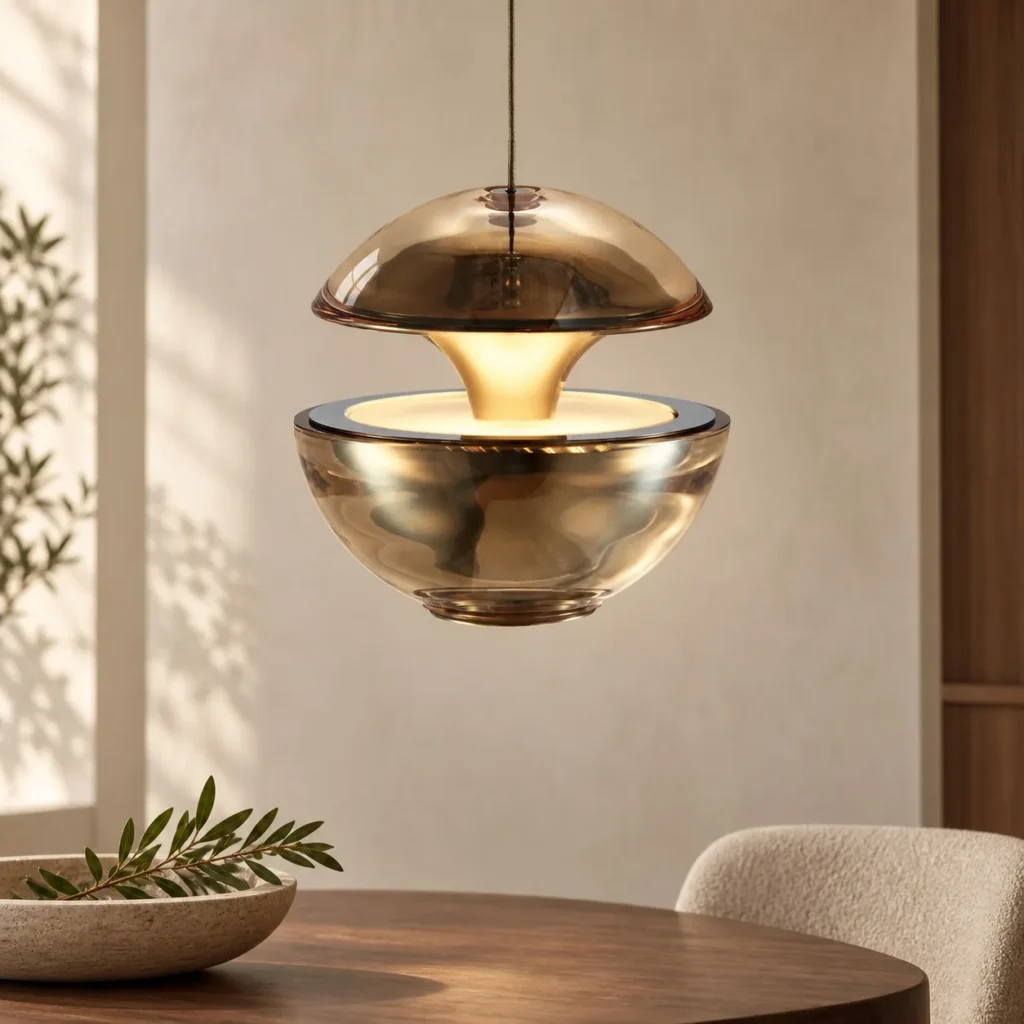 Gold Floating Globe Pendant Light in brushed brass — front view