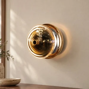 Gold Mirrored Glass Globe Wall Light in brushed brass — front view