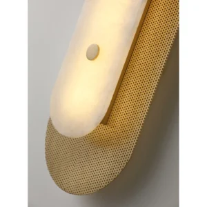 Gold Mesh Alabaster-Look Oblong Wall Light in brushed brass — in a room setting