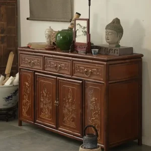 Gilt-Painted Bird and Flower Four-Door Sideboard in clay — front view