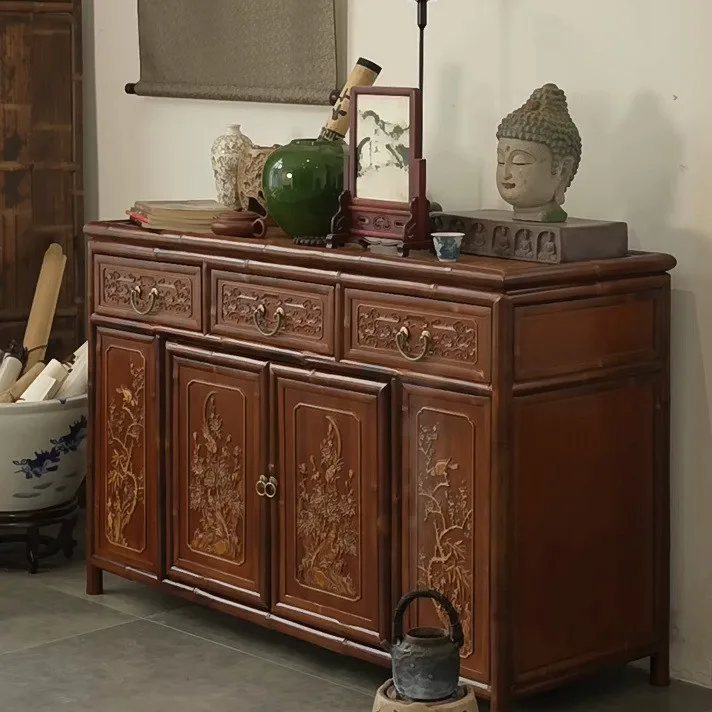 Gilt-Painted Bird and Flower Four-Door Sideboard in clay — front view