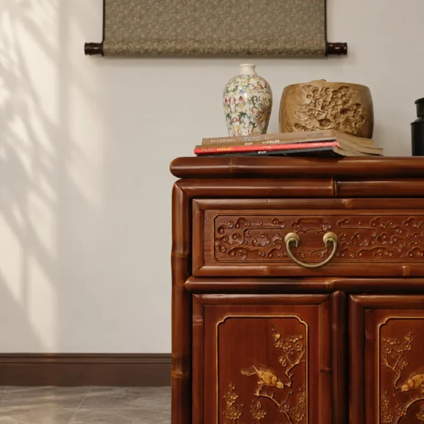 Gilt-Painted Bird and Flower Four-Door Sideboard in clay — in a room setting