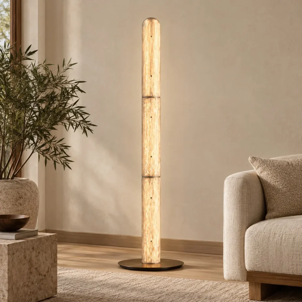 Gold Thread Glass Column Floor Lamp in brushed brass — front view