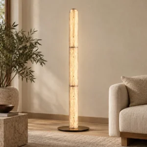 Gold Thread Glass Column Floor Lamp in brushed brass — front view