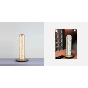 Gold Thread Glass Column Table Lamp in brushed brass — in a room setting