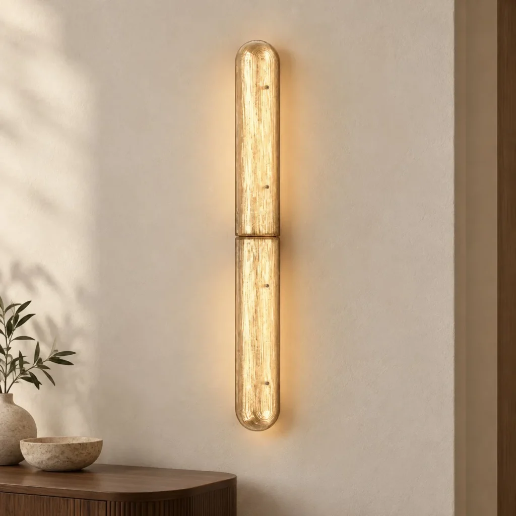 Gold Thread Glass Column Wall Light in brushed brass — front view