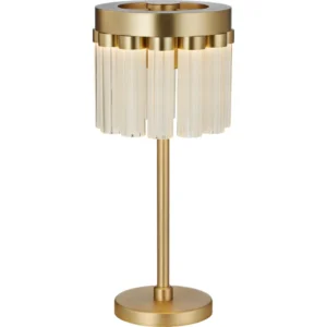 Brushed Brass Table Lamp with Crystal Rod Shade in brushed brass — in a room setting