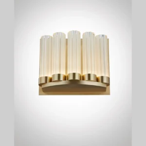 Brushed Brass Wall Light with Crystal Rod Shade in brushed brass — in a room setting