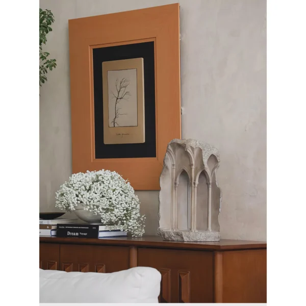 Gothic Arch Ruin Sculpture in Stone-Effect Finish — in a room setting